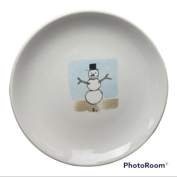 RARE HTF 2 RAE DUNN MAGENTA EXCLUSIVE SNOWMAN PLATES M MARK - Picture 2 of 4